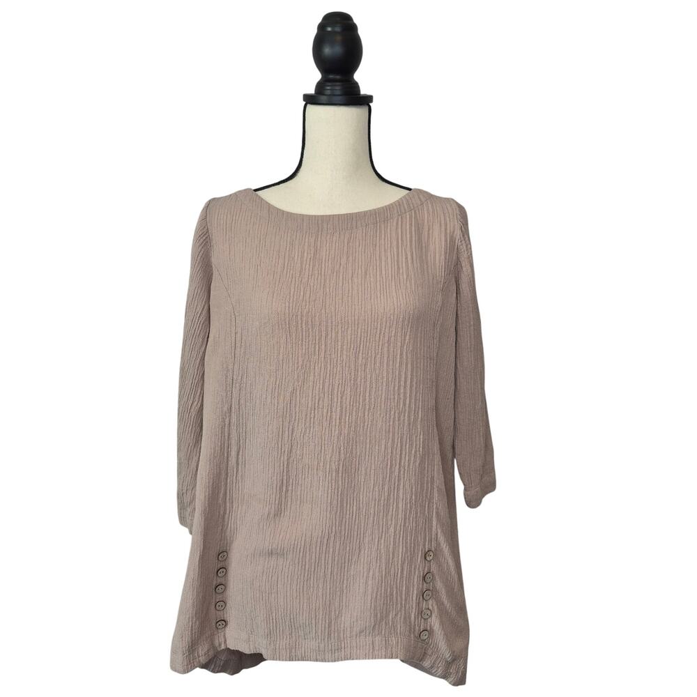 Soft Surroundings Oceo tunic top pebble taupe crinkle fabric button detail sz S